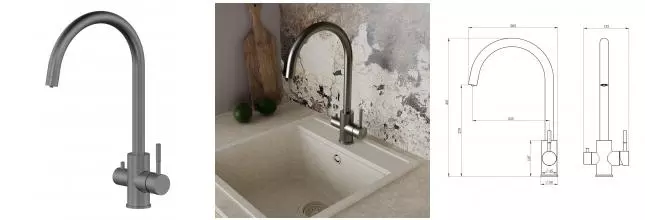 Смеситель для кухни с подключением к фильтру «OLIVEEKA» KS OL-458022-BGM оружейный метал