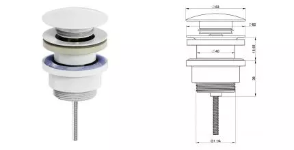 Донный клапан для раковины «OLIVEEKA» OL-SS07-MW с механизмом Клик-Клак белый матовый