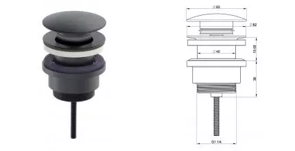 Донный клапан для раковины «OLIVEEKA» OL-SS07-BGM с механизмом Клик-Клак оружейный металл