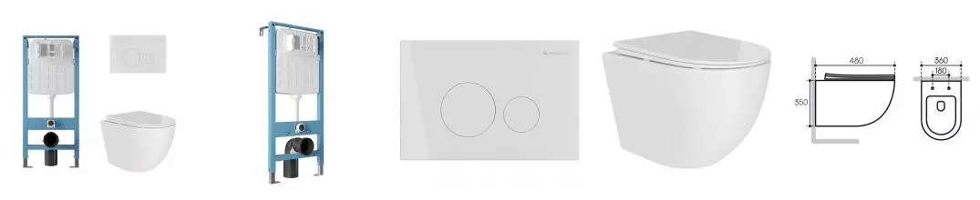 Комплект инсталляция с унитазом, крышкой и кнопкой смыва «Aqueduto» Ovo Daily AQDSD005 безободковый белый