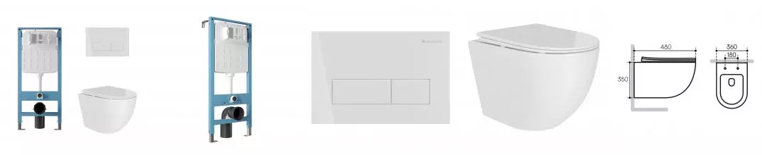 Комплект инсталляция с унитазом, крышкой и кнопкой смыва «Aqueduto» Ovo Daily AQDSD009 безободковый белый