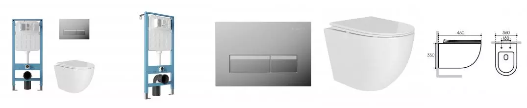 Комплект инсталляция с унитазом, крышкой и кнопкой смыва «Aqueduto» Ovo Daily AQDSD008 безободковый белый