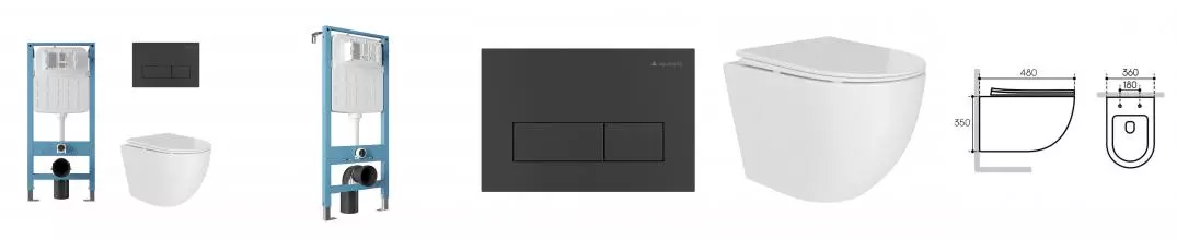 Комплект инсталляция с унитазом, крышкой и кнопкой смыва «Aqueduto» Ovo Daily AQDSD010 безободковый белый