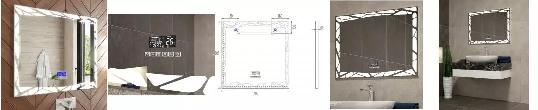 Зеркало «Vigo» Melissa Media Grey 70/70 с сенсорным выключателем с часами с Bluetooth с подсветкой и подогревом