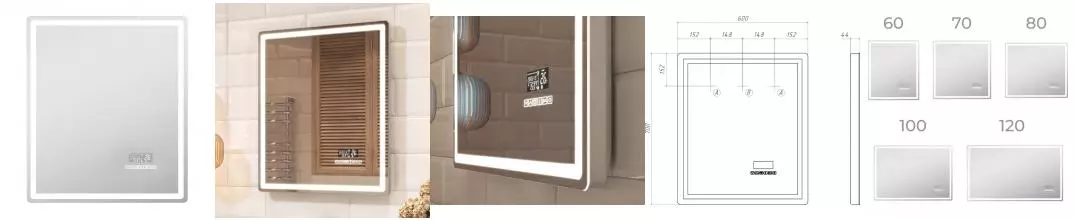 Зеркало «Vigo» Geometry Media 60 с сенсорным выключателем с часами с динамиком bluetooth с подсветкой и подогревом