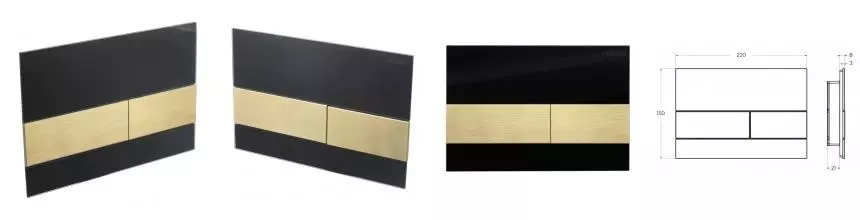 Кнопка смыва «Cezares» LUX-GN-1-BORO пластик, стекло чёрная/брашированное золото Кнопка смыва «Cezares» LUX-GN-1-BORO пластик, стекло чёрная/брашированное золото