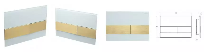 Кнопка смыва «Cezares» LUX-GB-1-BORO пластик, стекло белая/брашированное золото Кнопка смыва «Cezares» LUX-GB-1-BORO пластик, стекло белая/брашированное золото