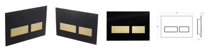 Кнопка смыва «Cezares» LUX-GN-2-BORO пластик, стекло чёрная/брашированное золото Кнопка смыва «Cezares» LUX-GN-2-BORO пластик, стекло чёрная/брашированное золото