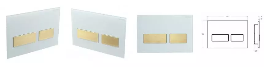 Кнопка смыва «Cezares» LUX-GB-2-BORO пластик, стекло белая/брашированное золото Кнопка смыва «Cezares» LUX-GB-2-BORO пластик, стекло белая/брашированное золото