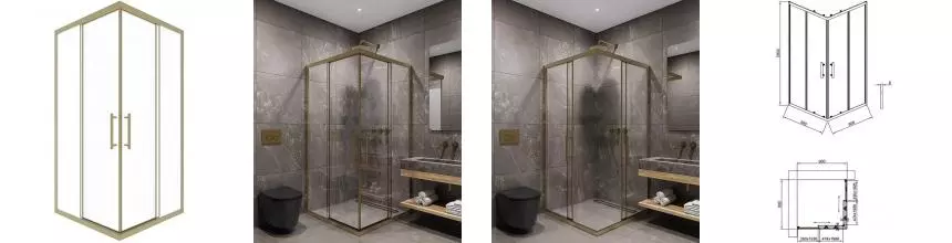 Душевой угол-ограждение «Timo» TKSS-90/17C-8 90/90 прозрачный/матовое золото квадратный без поддона Душевой угол-ограждение «Timo» TKSS-90/17C-8 90/90 прозрачный/матовое золото квадратный без поддона