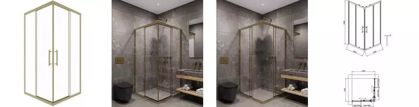 Душевой угол-ограждение «Timo» TKSS-100/17C-8 100/100 прозрачный/матовое золото квадратный без поддона Душевой угол-ограждение «Timo» TKSS-100/17C-8 100/100 прозрачный/матовое золото квадратный без поддона