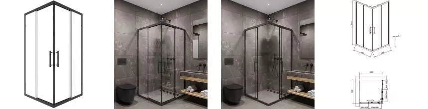 Душевой угол-ограждение «Timo» TKSS-100/03C-8 100/100 прозрачный/чёрный квадратный без поддона Душевой угол-ограждение «Timo» TKSS-100/03C-8 100/100 прозрачный/чёрный квадратный без поддона