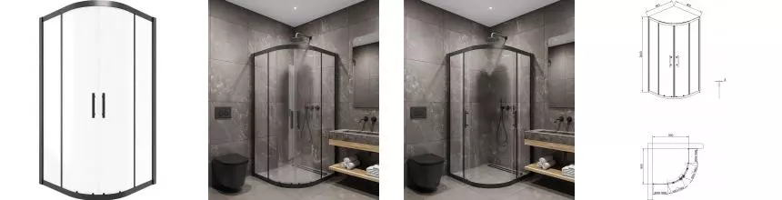 Душевой угол-ограждение «Timo» TPSS-90/03C-8 90/90 прозрачный/чёрный четверть круга без поддона