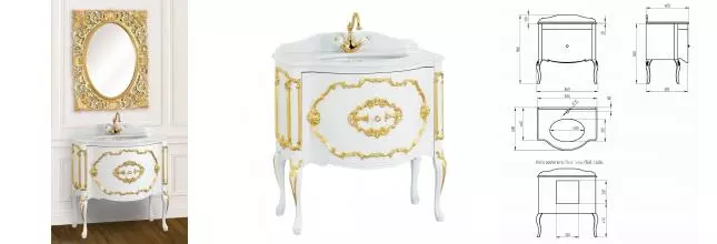 Мебель для ванной из массива «Migliore» Amelia 80 Laccato Bianco Bril с декором Foglia Oro