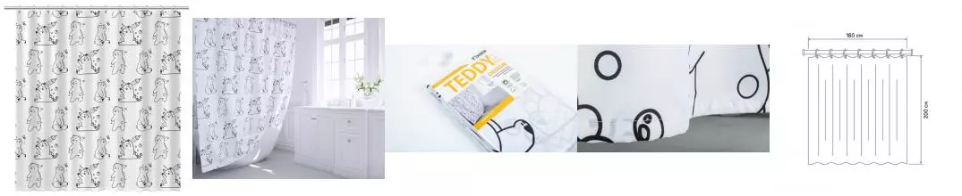 Штора для ванной «Fixsen» Teddy Wash FX-1505 180/200 белая/рисунок
