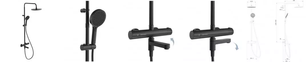 Душевая система «Kerama Marazzi» Fonte FO.302.KM.BLK.M с термостатом чёрная матовая