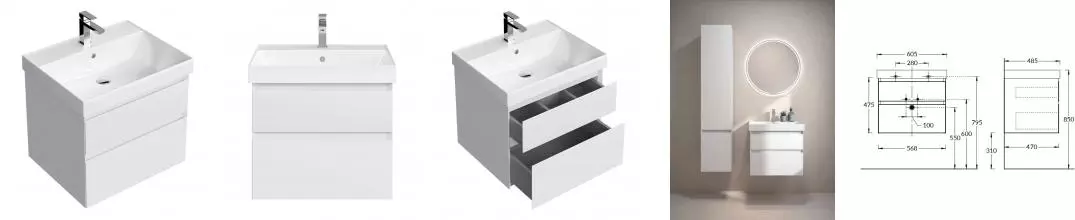 Тумба с раковиной «Kerama Marazzi» Cubo 60 (Cubo 60/48) подвесная белая матовая Тумба с раковиной «Kerama Marazzi» Cubo 60 (Cubo 60/48) подвесная белая матовая