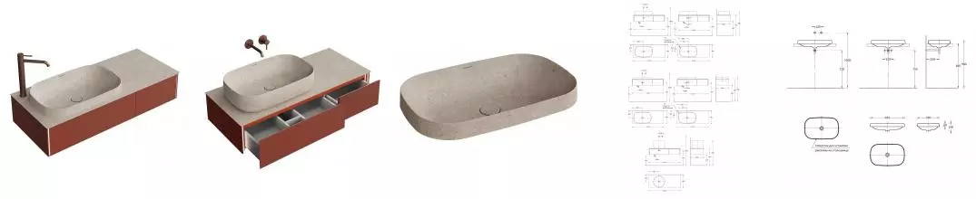 Тумба с раковиной «Kerama Marazzi» Magica 120 (Magica 65/41) столешница Magicka MA.2.1.SG540620R/120 120/49,6 бежевая матовая подвесная венецианский красный матовый