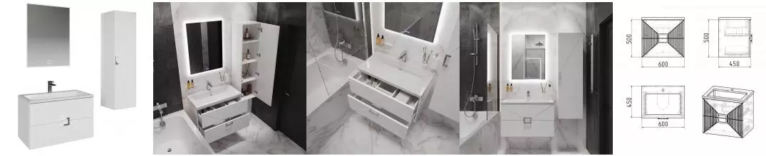 Мебель для ванной подвесная «Grossman» Луксор 60 белая матовая Мебель для ванной подвесная «Grossman» Луксор 60 белая матовая