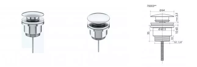 Донный клапан универсальный с системой клик - клак, латунь 70003CH · без серии, Sancos, 70003CH