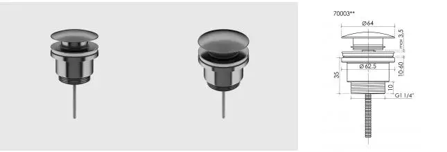 Донный клапан универсальный с системой клик - клак, латунь, PVD 70003GG · без серии, Sancos, 70003GG