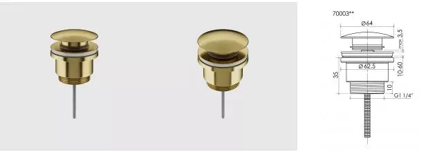 Донный клапан универсальный с системой клик - клак, латунь, PVD 70003BG · без серии, Sancos, 70003BG