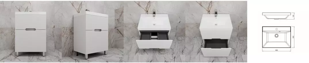 Тумба с раковиной «Style Line» Матис 60 (Asti 60/45) белая матовая Тумба с раковиной «Style Line» Матис 60 (Asti 60/45) белая матовая