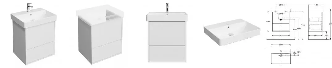 Тумба с раковиной «Kerama Marazzi» Pro 55 с 2 ящиками (Pro 55) подвесная белая матовая