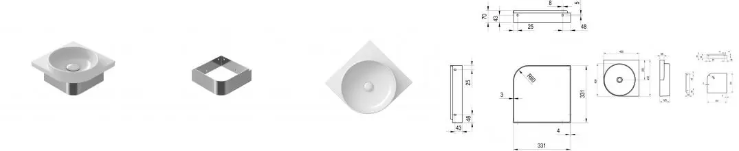 Консоль «Ravak» Yard 45 C (Yard 45 C без отв белая) подвесная угловая хром