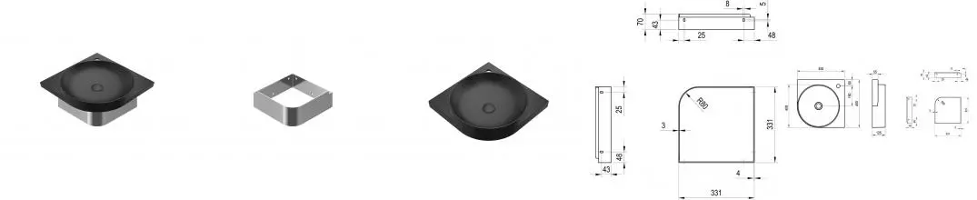 Консоль «Ravak» Yard 45 C (Yard 45 C с отв чёрная) подвесная угловая хром