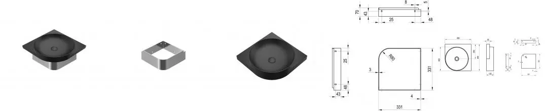 Консоль «Ravak» Yard 45 C (Yard 45 C без отв чёрная) подвесная угловая хром