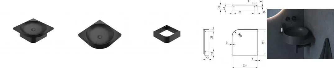 Консоль «Ravak» Yard 45 С (Yard 45 C без отв чёрная) подвесная угловая чёрная Консоль «Ravak» Yard 45 С (Yard 45 C без отв чёрная) подвесная угловая чёрная