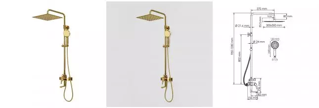 Душевая система «WasserKRAFT» A171.261.348.PG золото