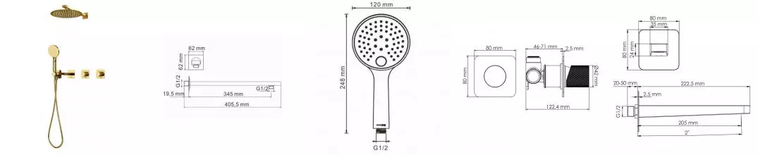 Душевая система «WasserKRAFT» A7651.304.305.183.208.280.197.348 золото
