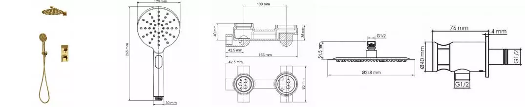 Душевая система «WasserKRAFT» A7171.189.197.208.183.348 золото