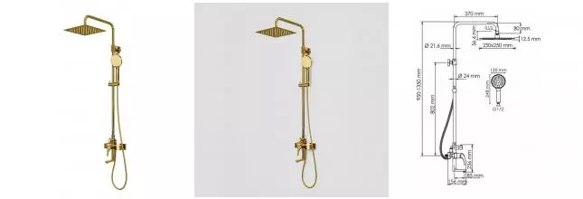 Душевая система «WasserKRAFT» A171.256.348.PG золото