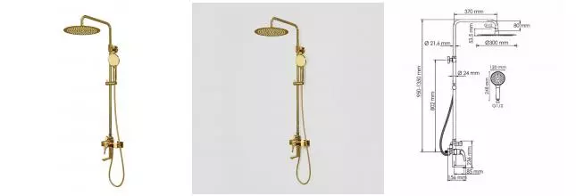 Душевая система «WasserKRAFT» A171.263.348.PG золото