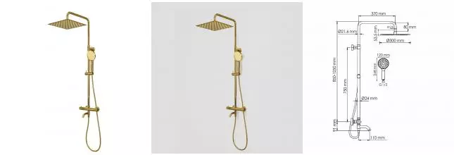 Душевая система «WasserKRAFT» A188.261.348.PG Thermo с термостатом золото Душевая система «WasserKRAFT» A188.261.348.PG Thermo с термостатом золото