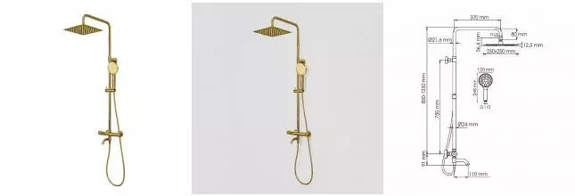 Душевая система «WasserKRAFT» A188.256.348.PG Thermo с термостатом золото Душевая система «WasserKRAFT» A188.256.348.PG Thermo с термостатом золото