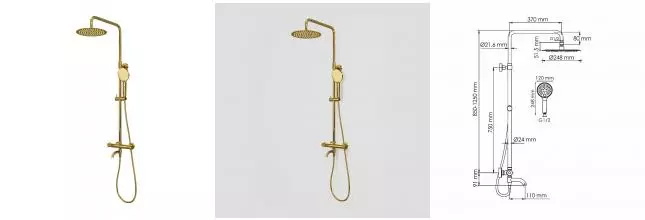 Душевая система «WasserKRAFT» A188.208.348.PG Thermo с термостатом золото Душевая система «WasserKRAFT» A188.208.348.PG Thermo с термостатом золото