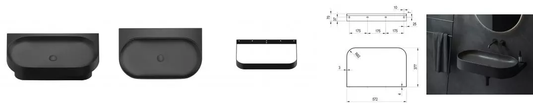 Консоль «Ravak» Yard 80 (Yard 80/50 без отв чёрная) подвесная чёрная