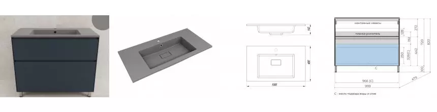 Тумба с раковиной «Style Line» Лима 100 (Line 100/48 серый шёлк) графит