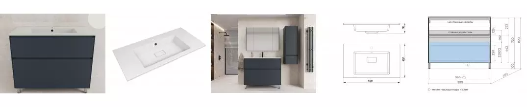 Тумба с раковиной «Style Line» Лима 100 (Line 100/48 жасмин) графит