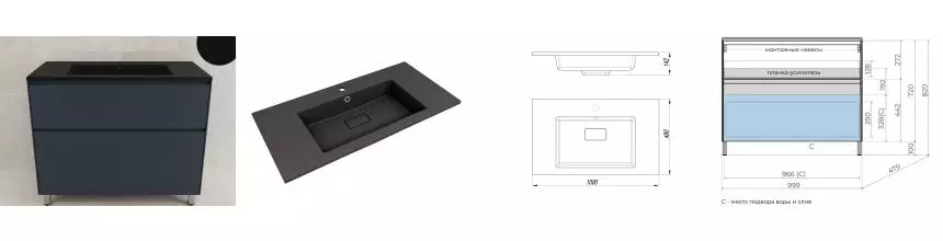 Тумба с раковиной «Style Line» Лима 100 (Line 100/48 антрацит) графит