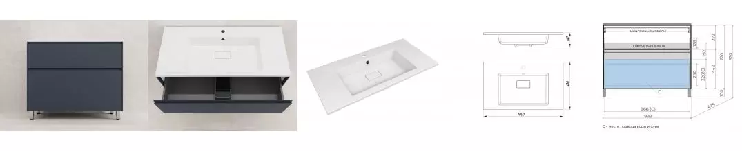 Тумба с раковиной «Style Line» Лима 100 (Line 100/48 белая) графит