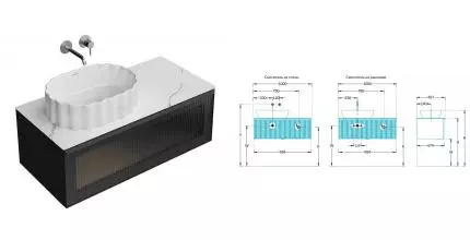 Тумба с раковиной «Kerama Marazzi» Iconico 100 (Conchiglia 50/37) столешница Монте Тиберио 100 белый натуральный подвесная черная Тумба с раковиной «Kerama Marazzi» Iconico 100 (Conchiglia 50/37) столешница Монте Тиберио 100 белый натуральный подвесная черная
