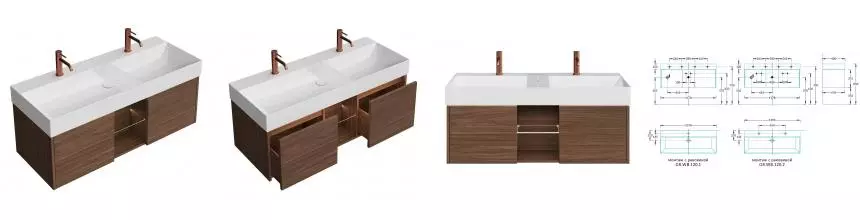 Тумба с раковиной «Kerama Marazzi» Grande 120 с 2 ящиками (Grande 120/48-2) подвесная структурированный орех