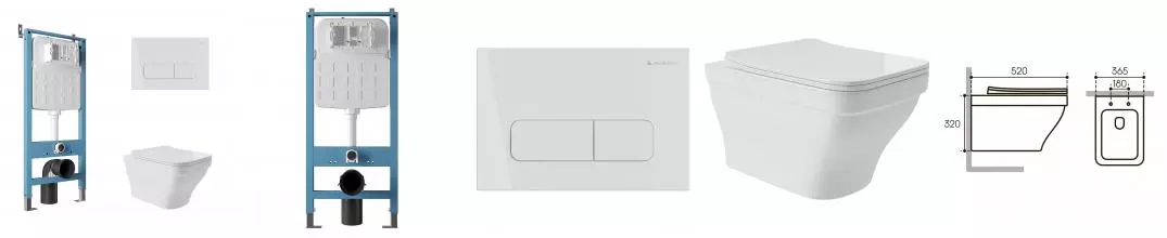 Комплект инсталляция с унитазом, крышкой и кнопкой смыва «Aqueduto» Esteta AQDS161 безободковый белый