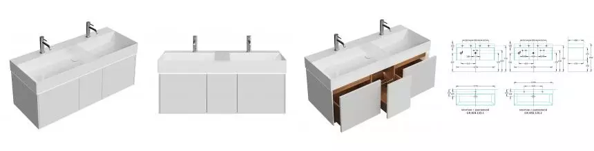 Тумба с раковиной «Kerama Marazzi» Grande 120 с 3 ящиками (Grande 120/48-2) подвесная архитектурный серый Тумба с раковиной «Kerama Marazzi» Grande 120 с 3 ящиками (Grande 120/48-2) подвесная архитектурный серый