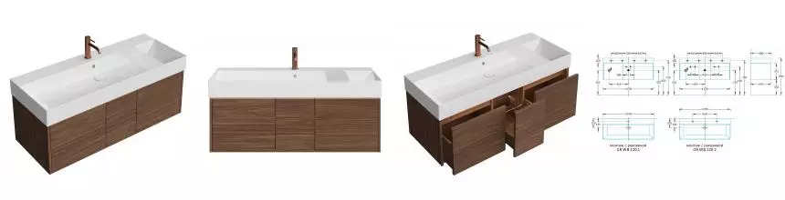 Тумба с раковиной «Kerama Marazzi» Grande 120 с 3 ящиками (Grande 120/48) подвесная структурированный орех